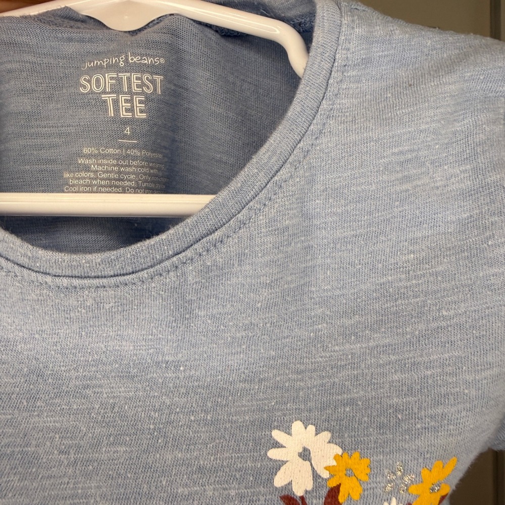 Jumping Beans Girls Light Blue Stay Kind Floral Softest Tee Size 4 - Picture 4 of 4